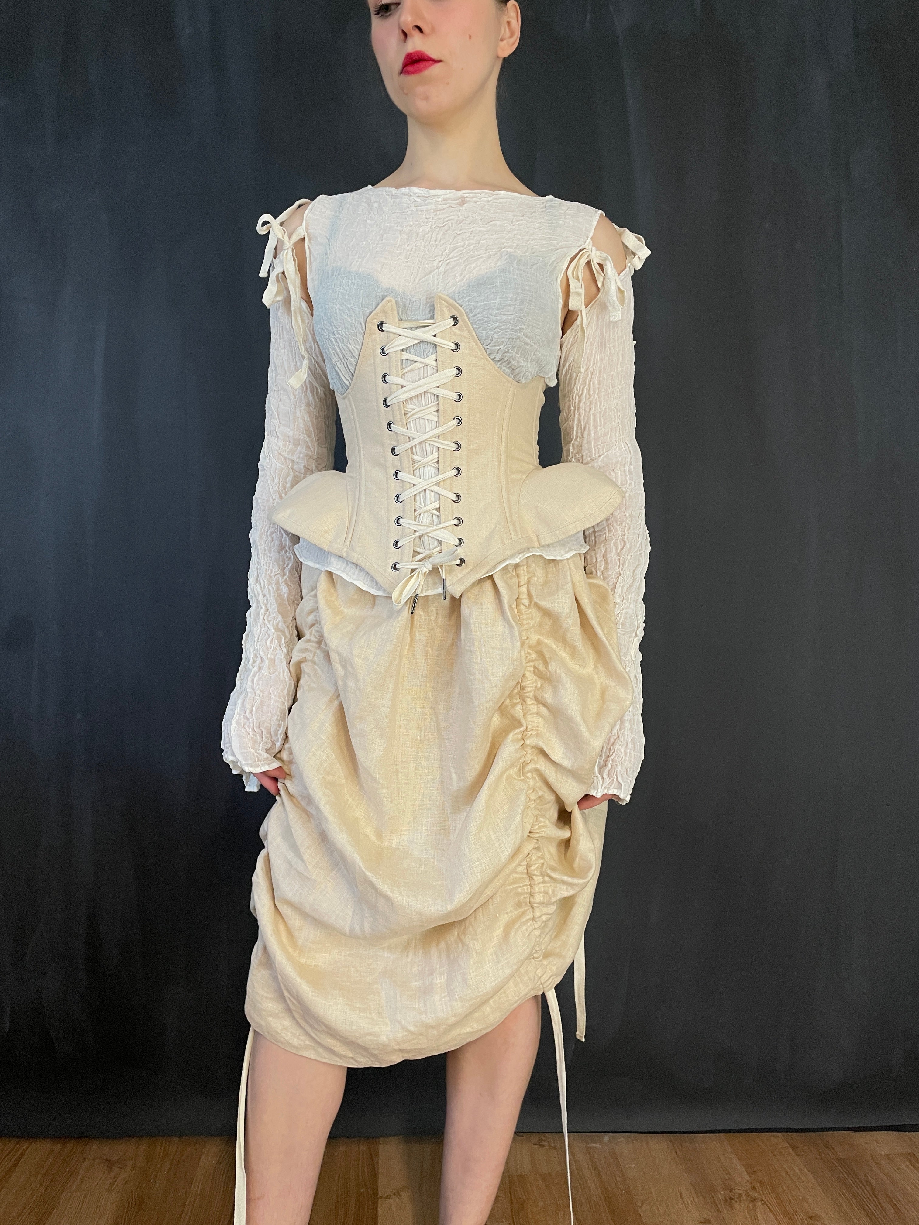 FW 2022: Underbust Pannier Corset in Champagne Linen - Image 8