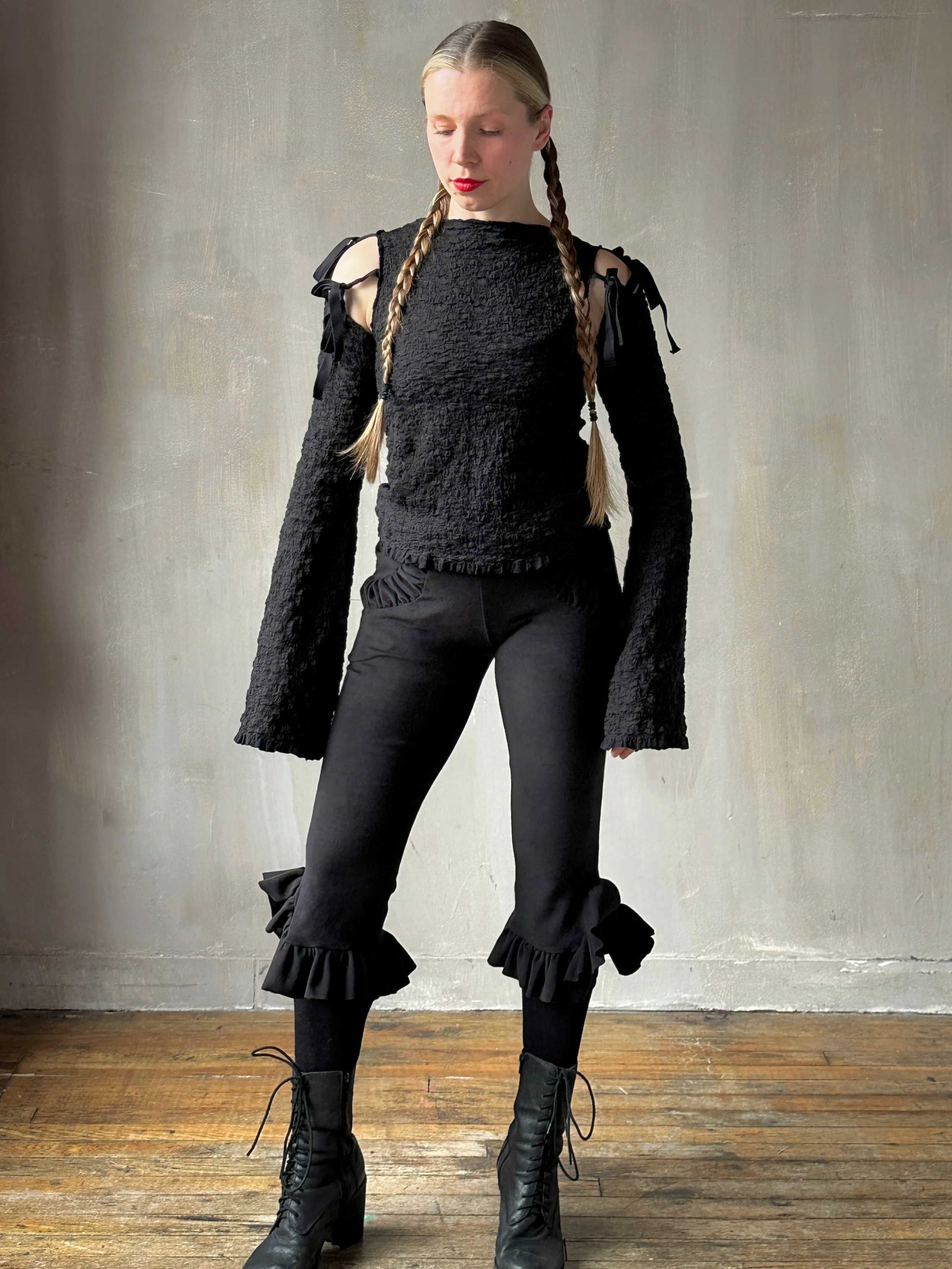 Winter '26: Detached Sleeve Top in Textured Black Cotton (Pre-Order) - Image 10