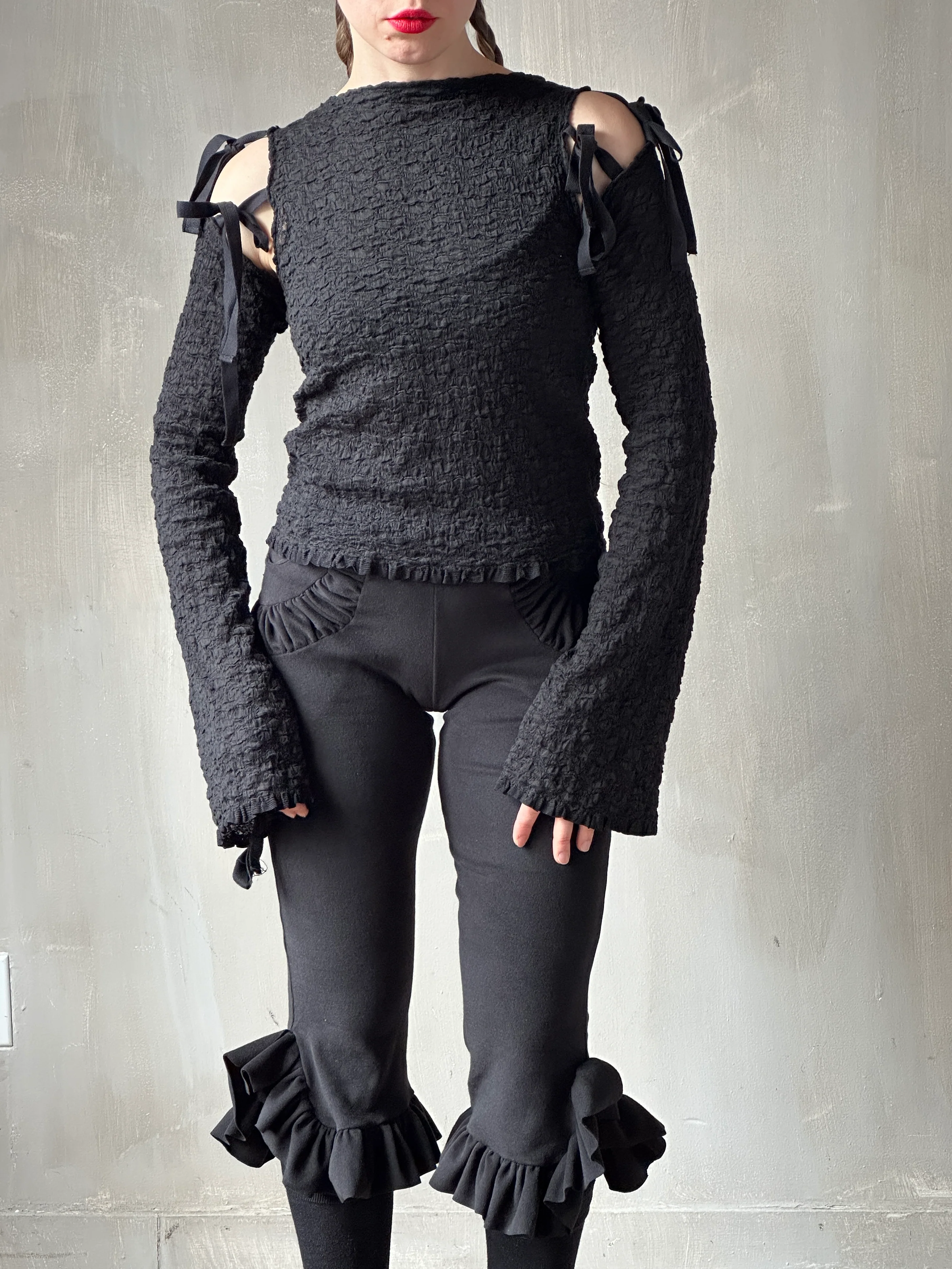 Winter '26: Detached Sleeve Top in Textured Black Cotton (Pre-Order) - Image 14
