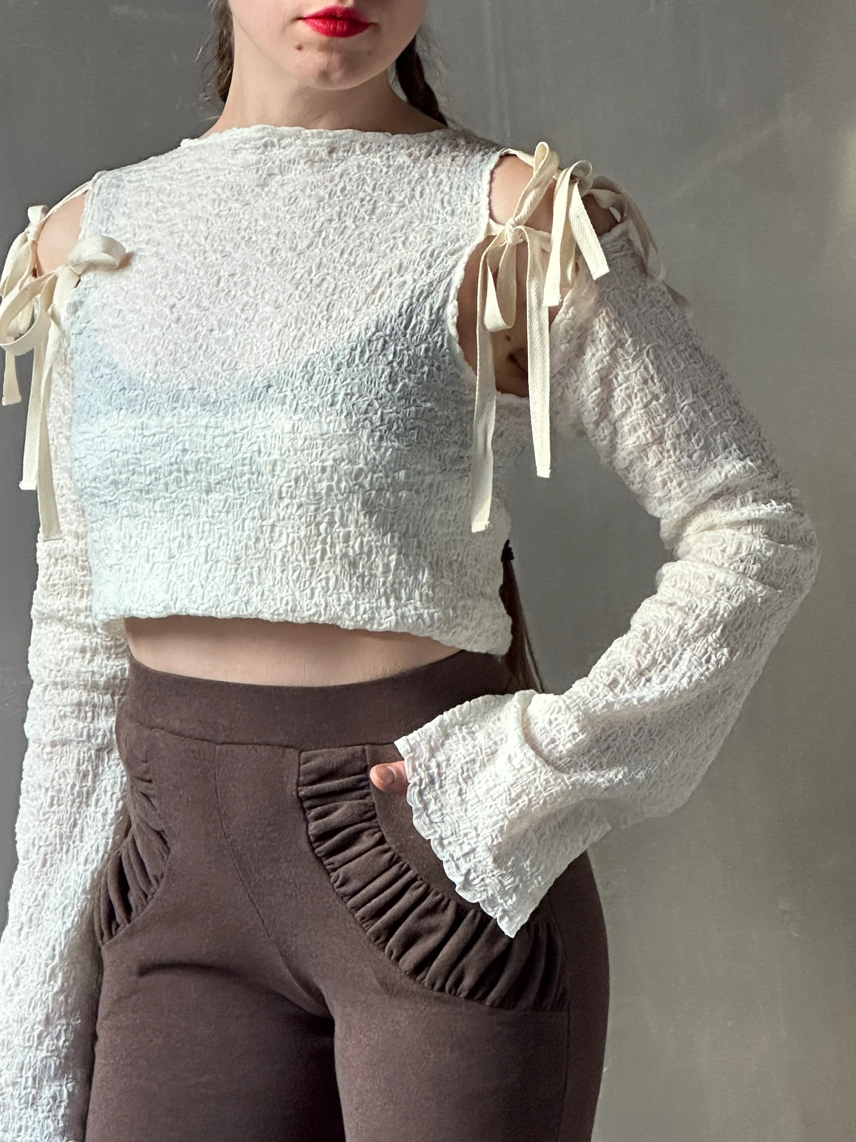 Winter '26: Detached Sleeve Top in Textured Cream Cotton (Pre-Order) - Image 19