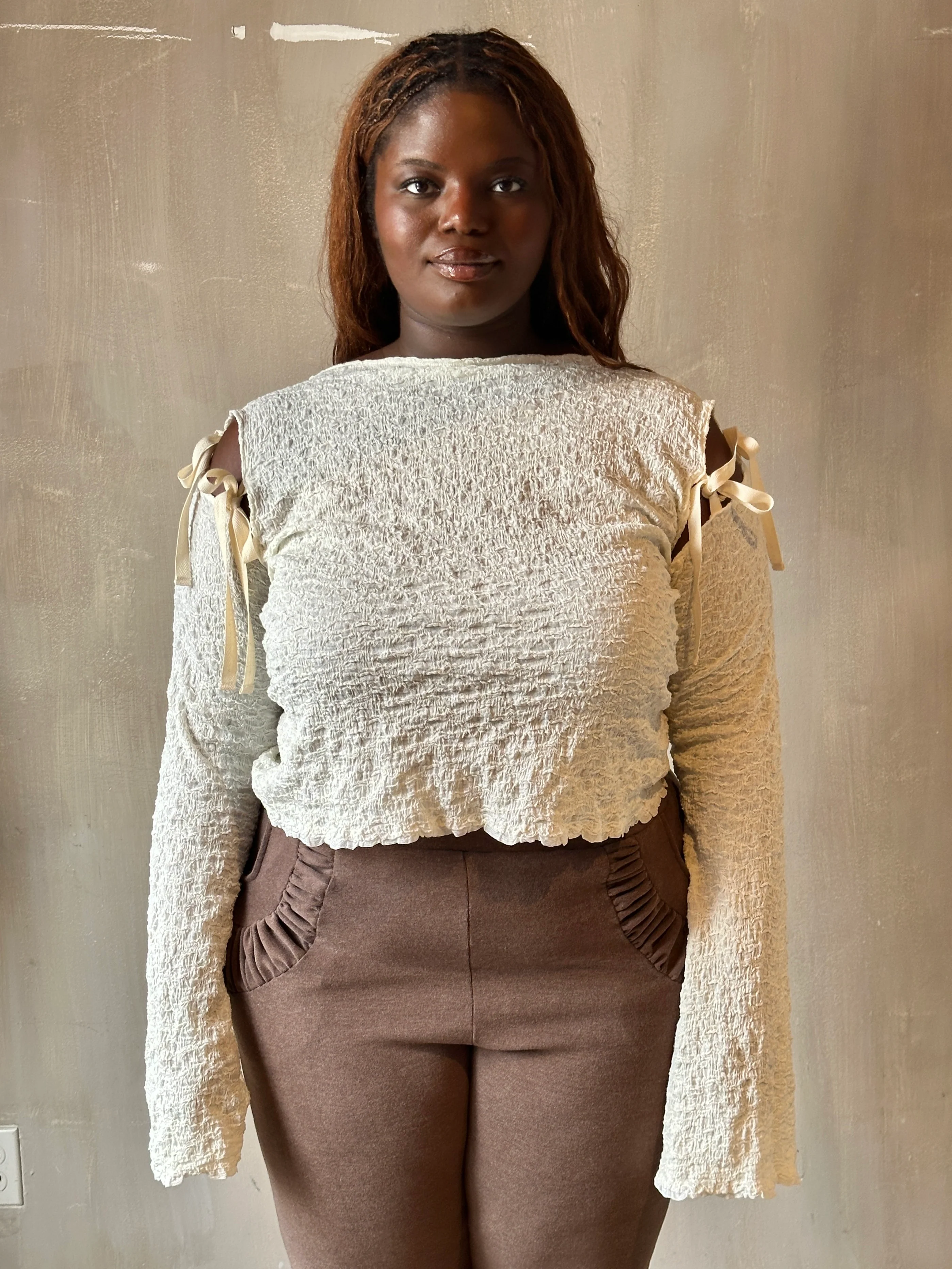 Winter '26: Detached Sleeve Top in Textured Cream Cotton (Pre-Order) - Image 6