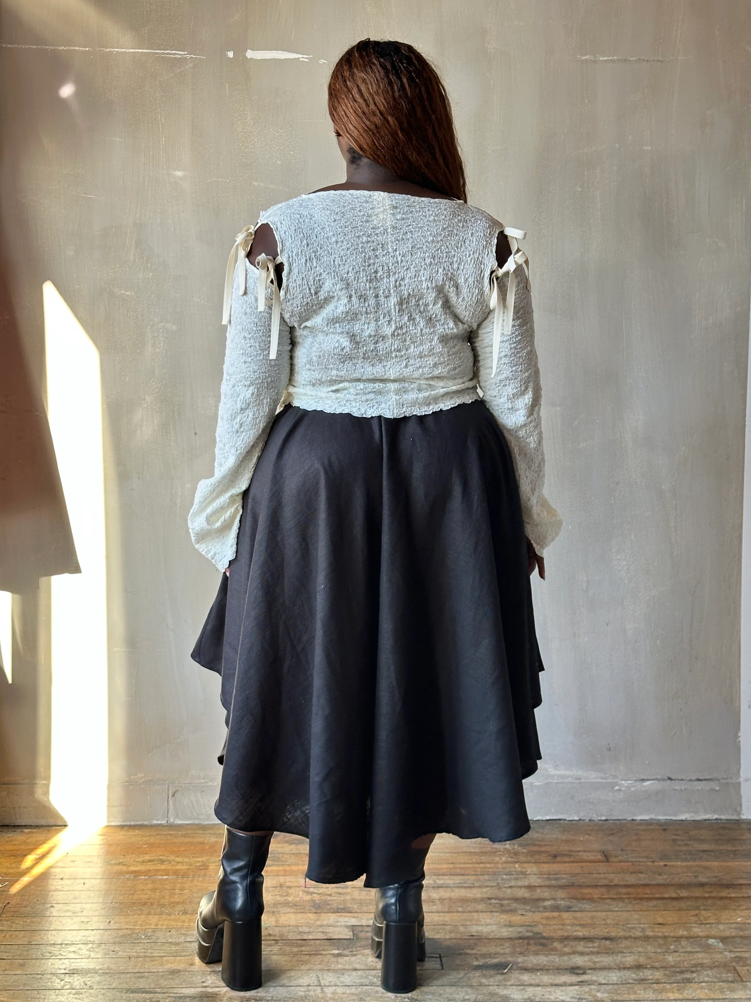Winter '26: Pastorale Skirt w/Adjustable Hem in Black Ramie Twill - Image 10