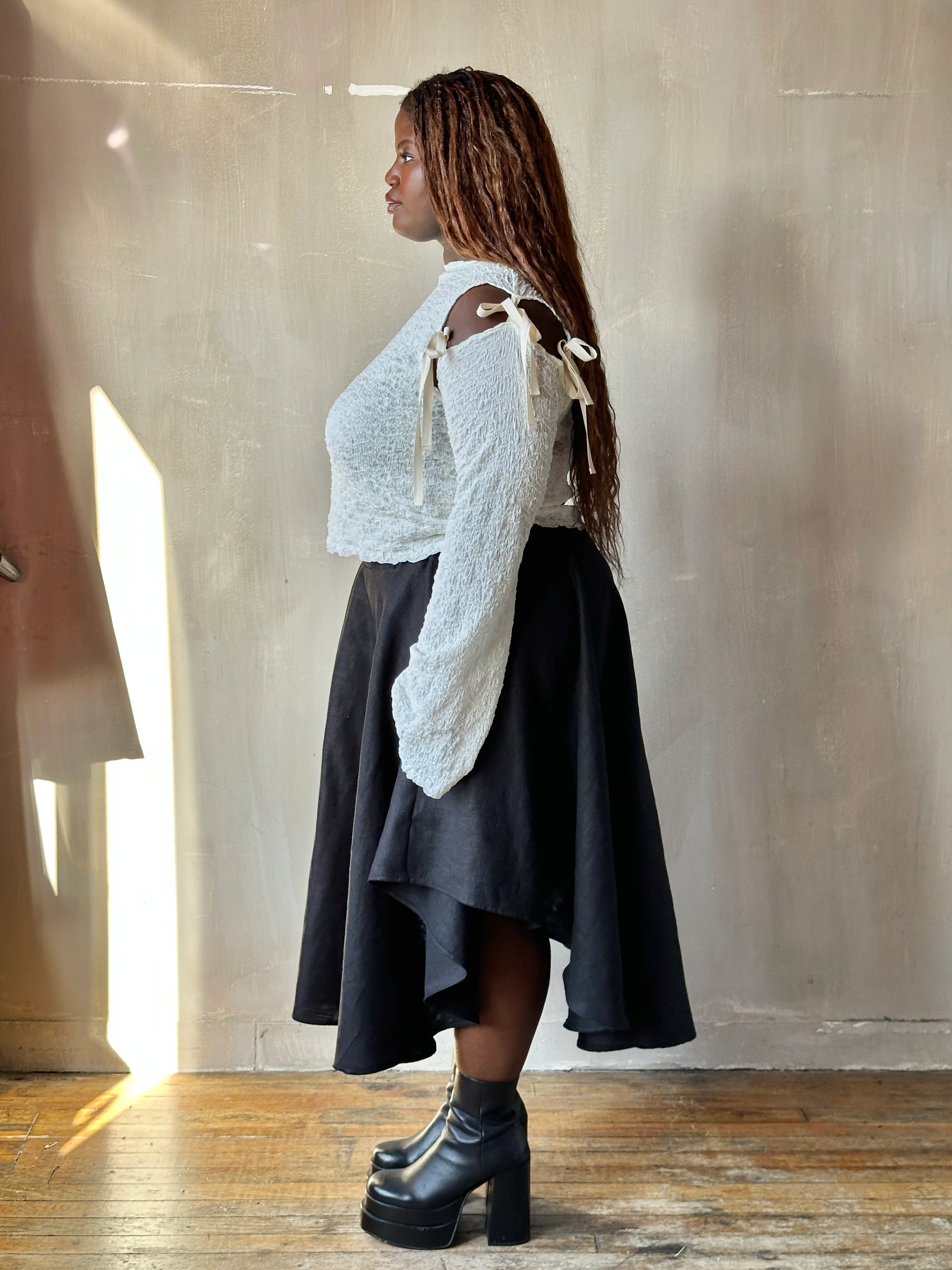 Winter '26: Pastorale Skirt w/Adjustable Hem in Black Ramie Twill - Image 11