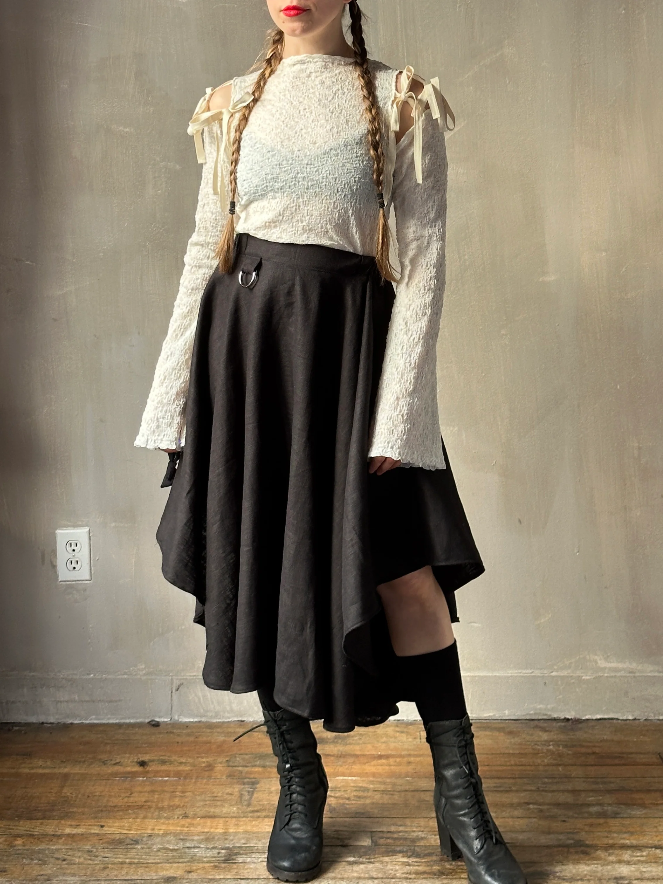 Winter '26: Pastorale Skirt w/Adjustable Hem in Black Ramie Twill - Image 4