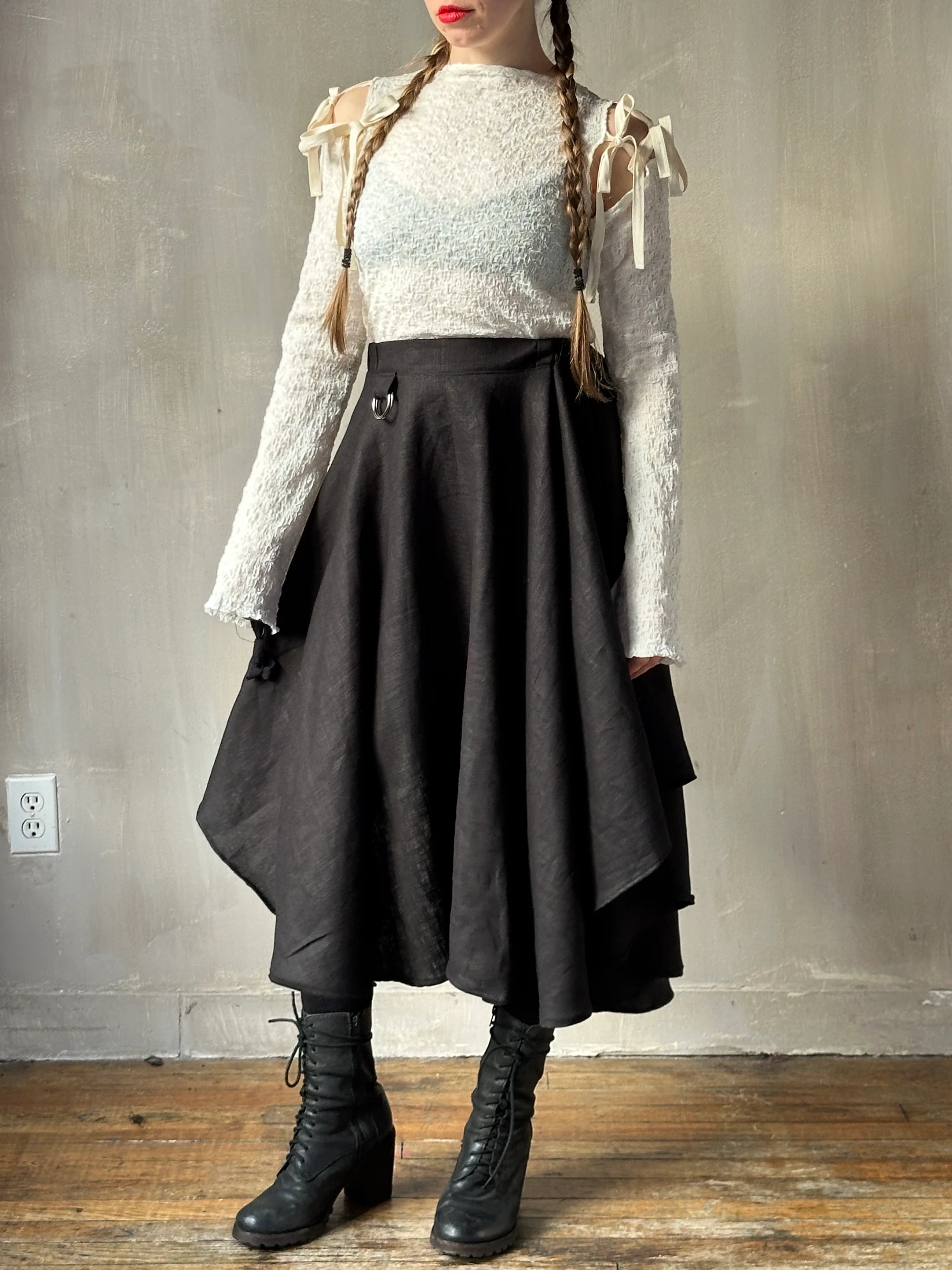 Winter '26: Pastorale Skirt w/Adjustable Hem in Black Ramie Twill - Image 5