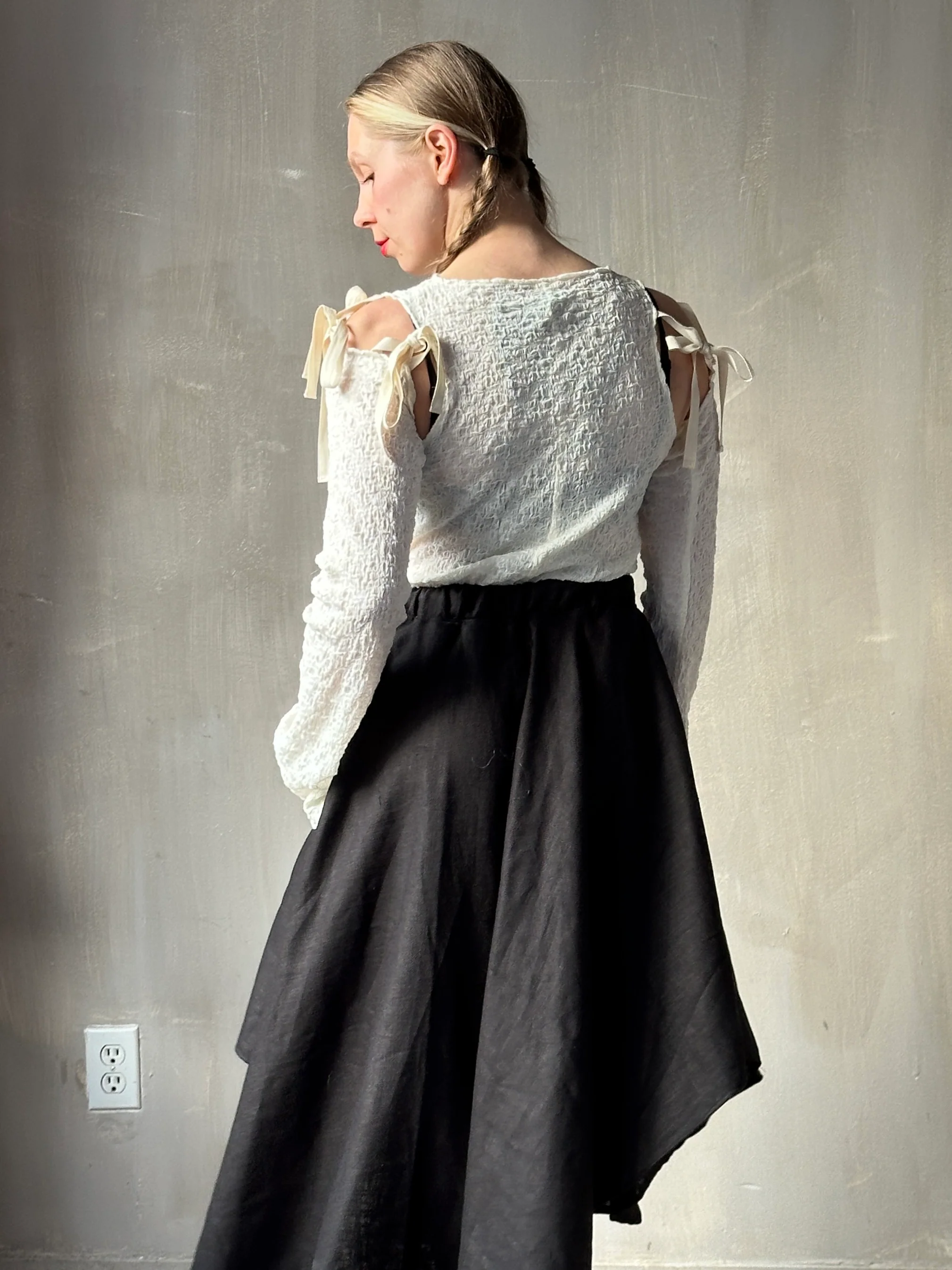 Winter '26: Pastorale Skirt w/Adjustable Hem in Black Ramie Twill - Image 6
