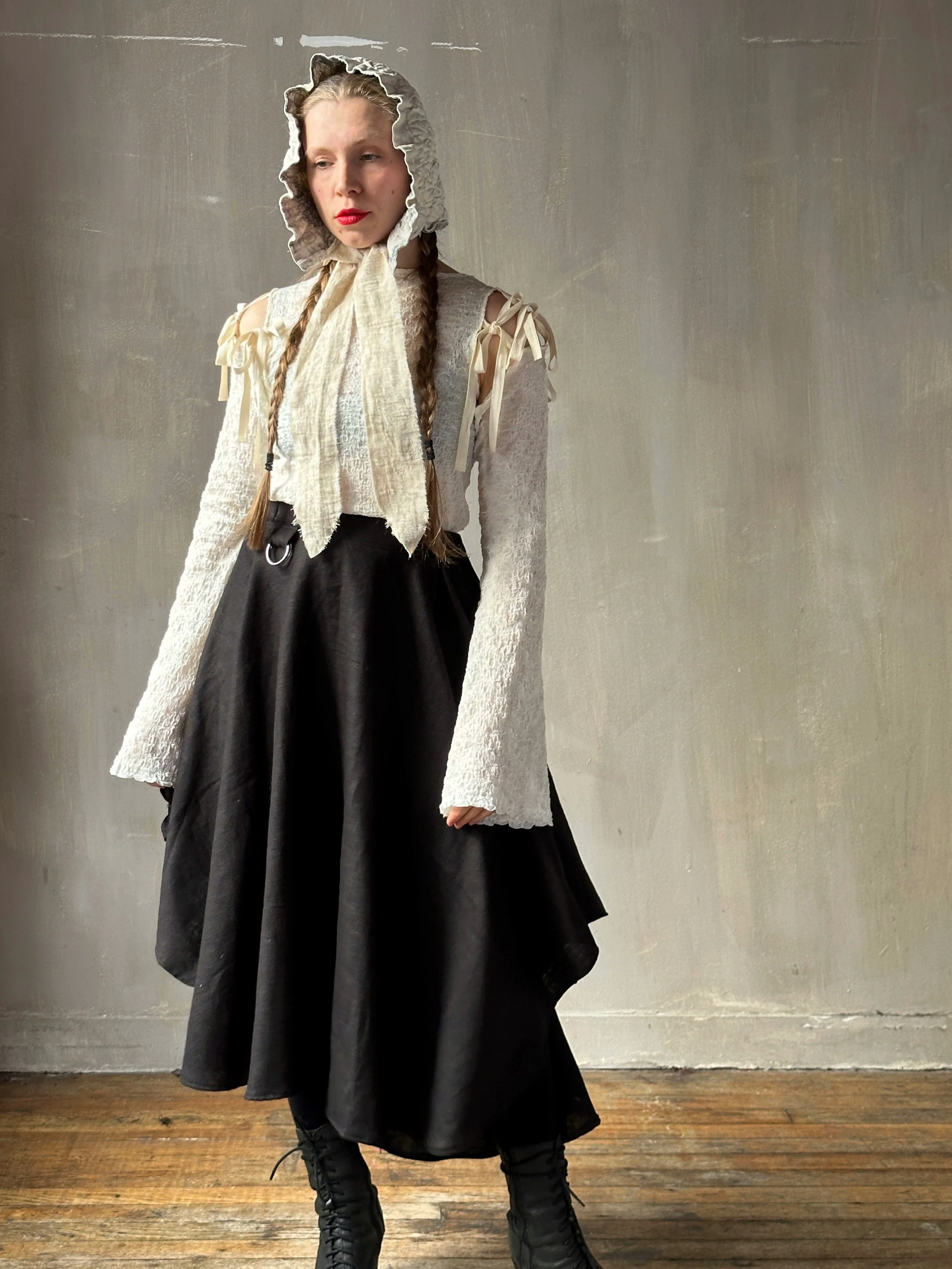 Winter '26: Pastorale Skirt w/Adjustable Hem in Black Ramie Twill - Image 8